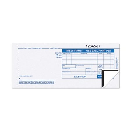 Tops Products TOPS, Credit Card Sales Slip, 7 7/8 X 3-1/4, Three-Part Carbonless, 100 Forms 38538